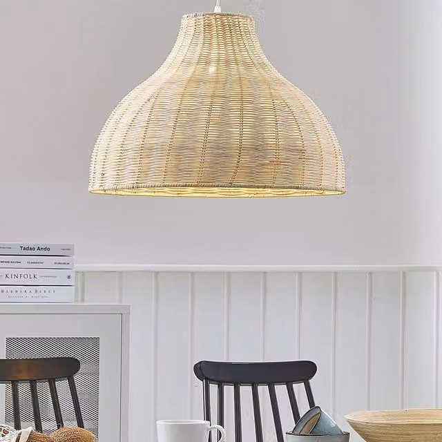 Wyld and Coco Rattan Bell Pendant Lamp in Beige