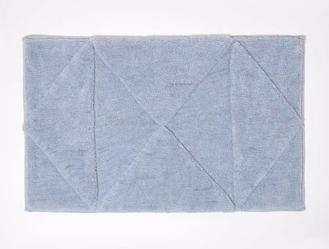 Homescapes Blue Cotton Bath Mat with Geometric Design, W: 50 cm, D: 80 cm