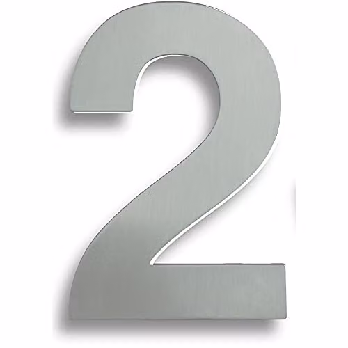 Loops Satin Stainless Steel Numeral 2 in Silver, 178mm Height with 150mm Fixing Centres