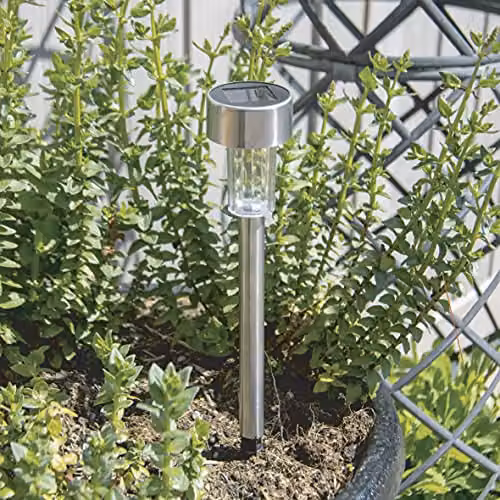 GardenKraft Set of 10 Solar Stake Bollard Lights with White LED and Stainless Steel Finish – 2