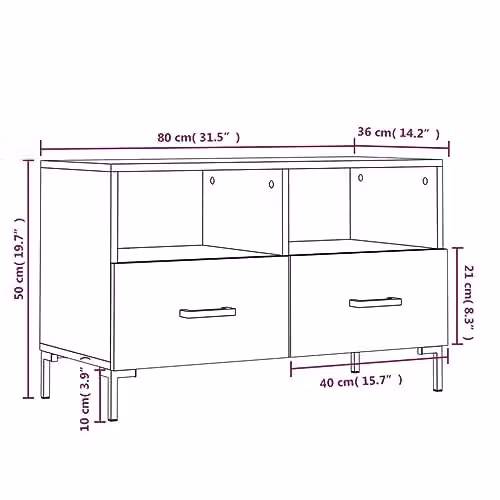 vidaXL Modern TV Cabinet in Brown Smoked Oak, W/D/H: 80 x 36 x 50 cm – 3