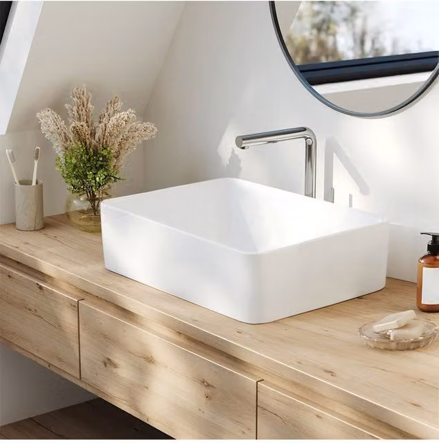 Living and Home Rectangular Ceramic Countertop Basin in White, W/D/H: 47.5 x 36.5 x 13.0 cm – 1