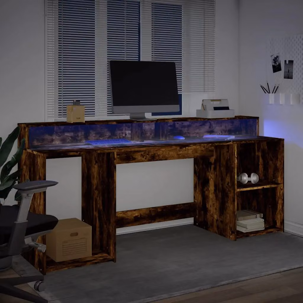 Berkfield Home Gaming Desk with LED Lights in Smoked Oak Brown, W/D/H: 200 x 55 x 91 cm – 5