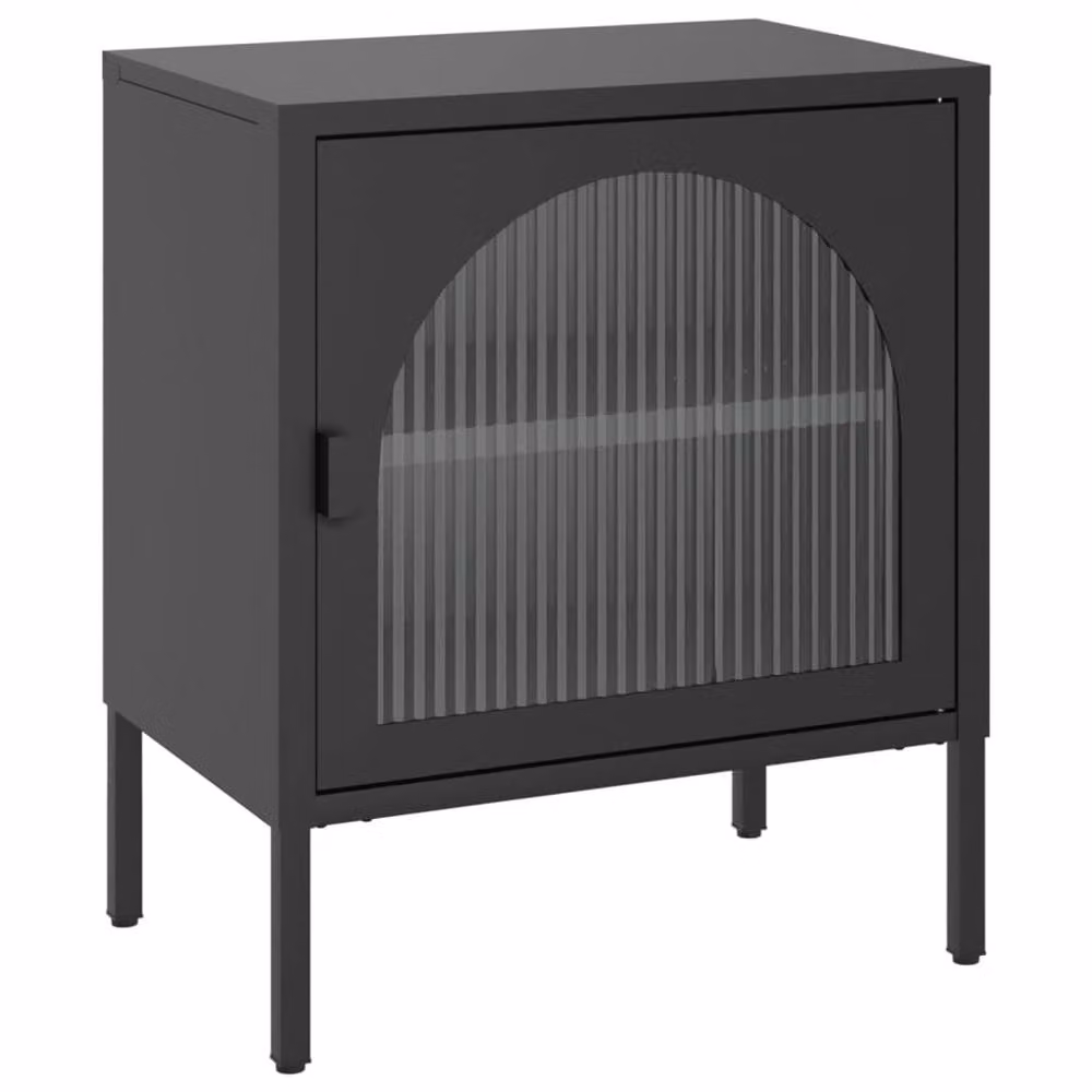 Berkfield Home Modern Black Nightstand in Glass and Steel, W/D/H: 50 x 35 x 60 cm – 2