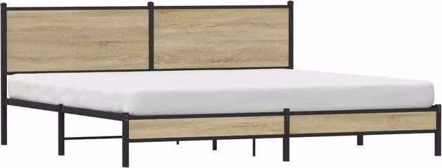 Berkfield Home Metal and Wood Bed Frame in Sonoma Oak and Brown, 200 x 200 cm
