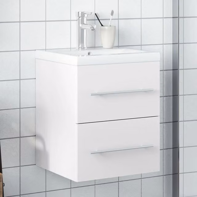 Berkfield Home Modern White Matt Bathroom Sink Cabinet with Built-in Basin