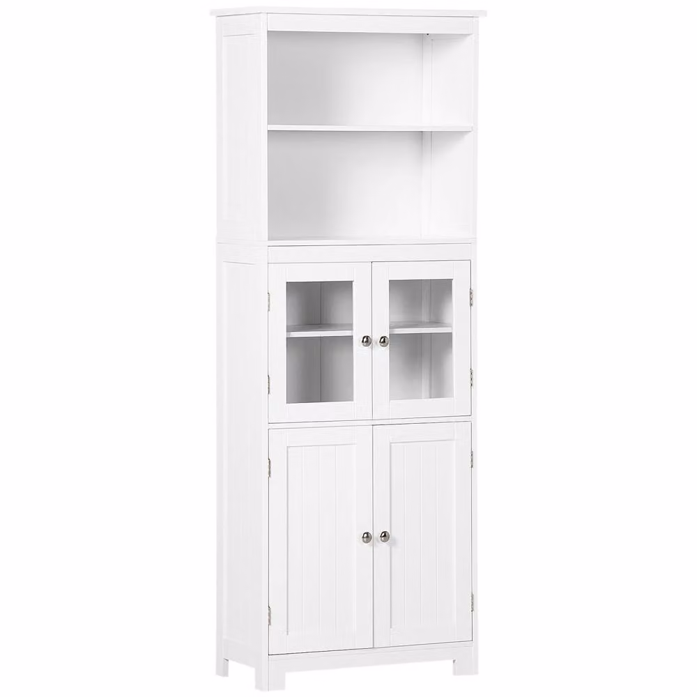 Wyld Haus Doke White Tall Kitchen Cupboard with Glass Doors and Internal Shelves – 2