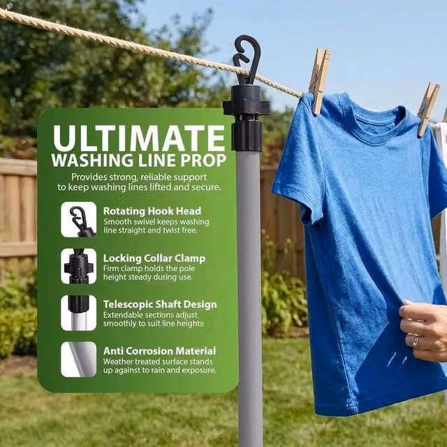 Nestlune Grey 2.4m Telescopic Washing Prop Pole (2 Pack)