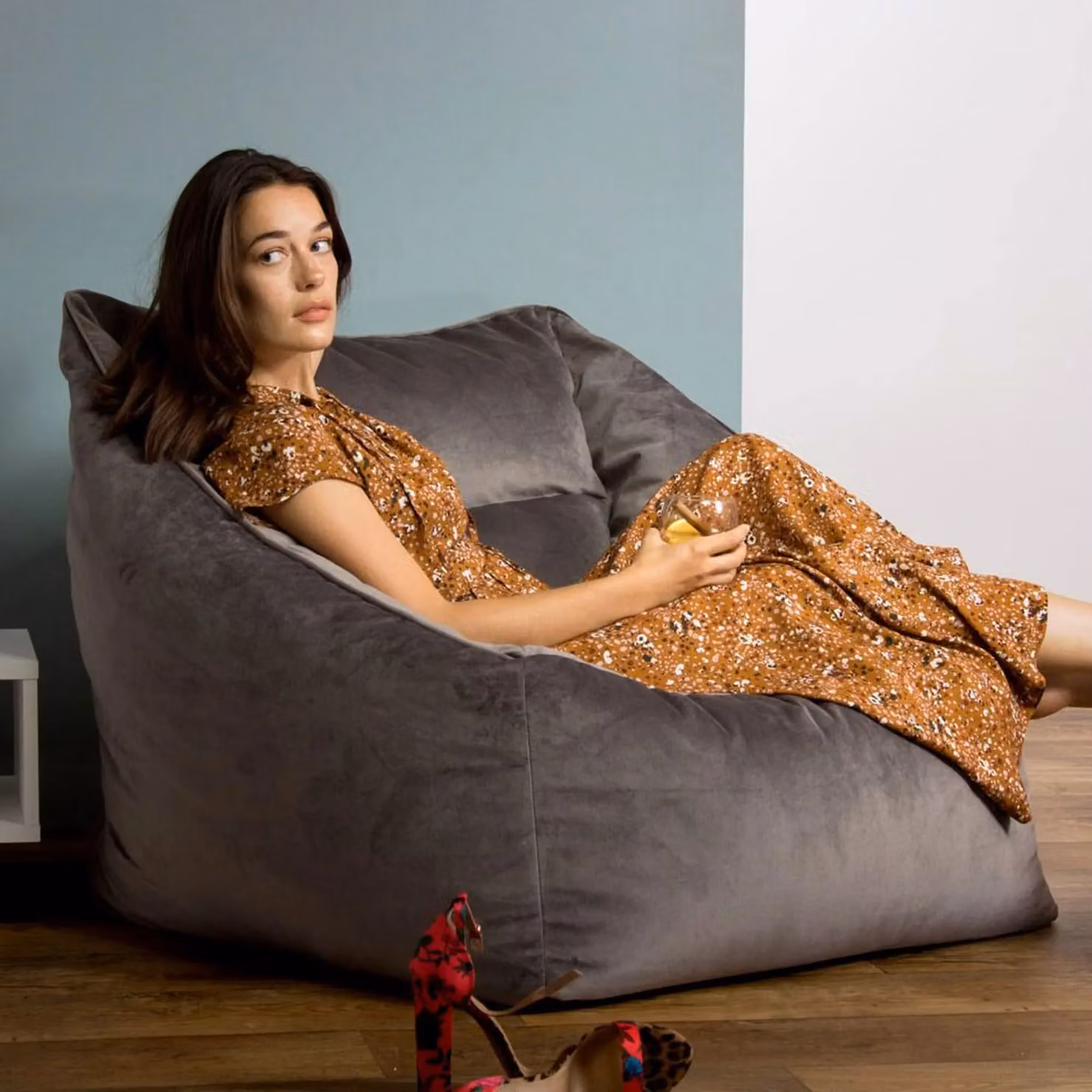 icon Natalia Velvet Adults Bean Bag Armchair and Pouffe in Dusk Pink and Anthracite Grey – 2