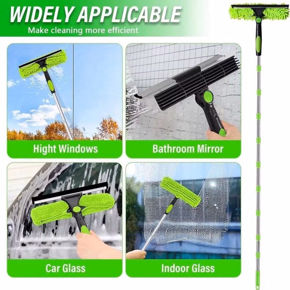FLAVORA Green Telescopic Window Glass Cleaner Squeegee with Refillable Head – 3