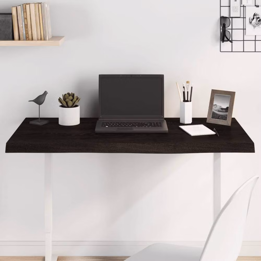 Berkfield Home Solid Wood Oak Table Top in Dark Grey, W: 100 cm, D: 50 cm – 2