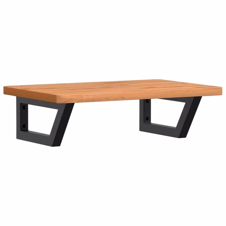 Berkfield Home Wall Mounted Basin Shelf in Brown Steel and Solid Beech Wood