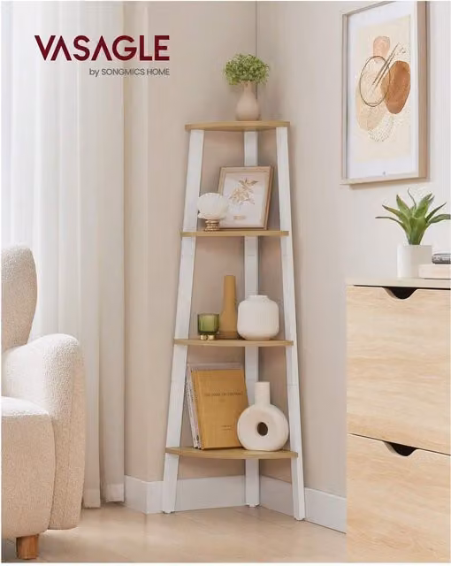 VASAGLE 4-Tier Corner Ladder Shelf Unit in Yellow, H 125 x W 34 x D 34 cm