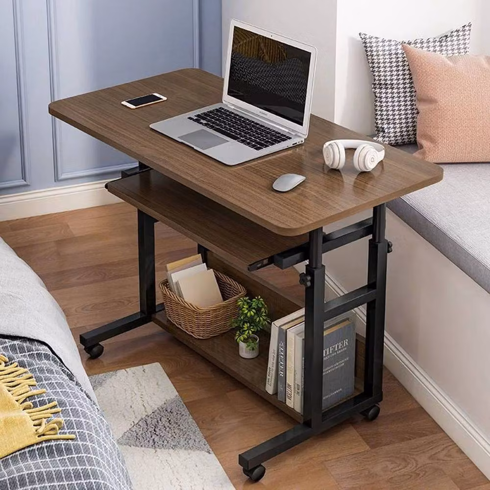 Kelvenix Height Adjustable Computer Desk in Brown Oak Wood Finish – 3