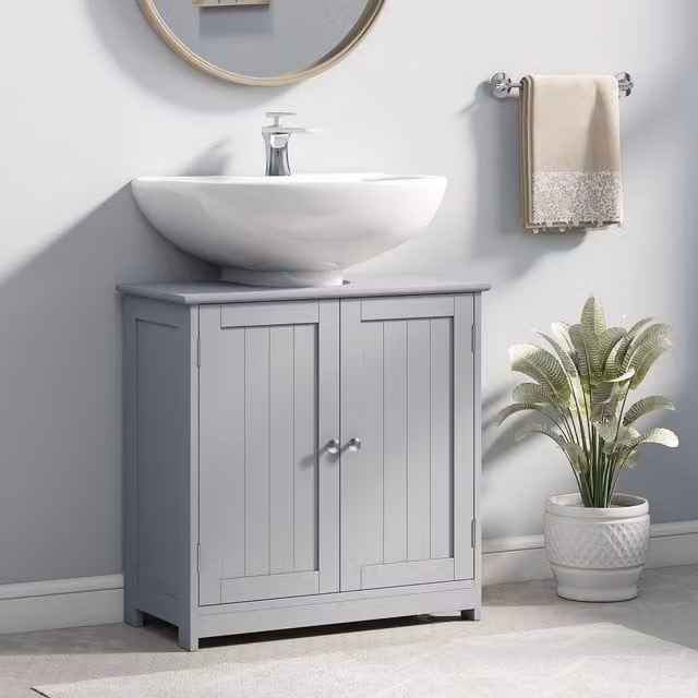 Kleankin Grey Under-Sink Bathroom Storage Cabinet with Adjustable Internal Shelf, W/D/H: 60 x 60 x 60 cm