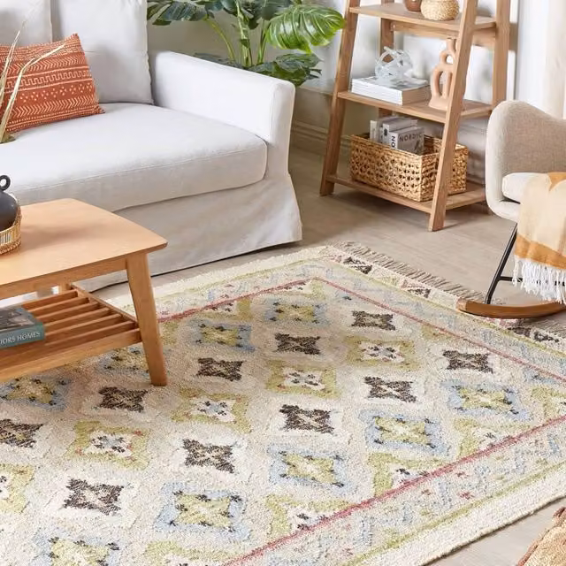 Wyld and Coco Handwoven Multicolour Jute and Cotton Oriental Boho Rug with Fringes W: 140 cm, L: 200 cm – 1