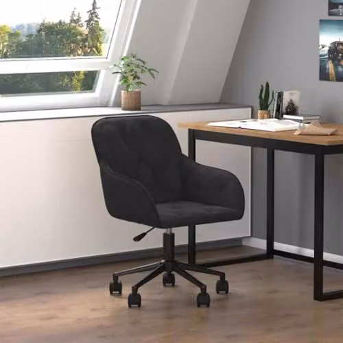 vidaXL Black Velvet Height Adjustable Swivel Task Chair for Home Office W/D/H: 56 x 61.5 x 72 cm – 2