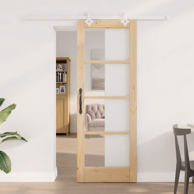Berkfield Home Sliding Door with Hardware Set, Solid Wood Pine, Beige, W: 73.5 cm, H: 198.5 cm – 1
