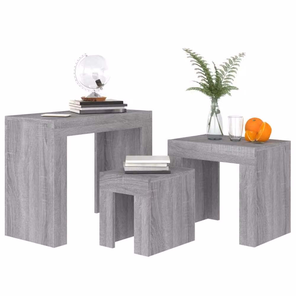 Berkfield Home Nesting Coffee Tables, 3 Piece Set in Grey Sonoma Engineered Wood – 3