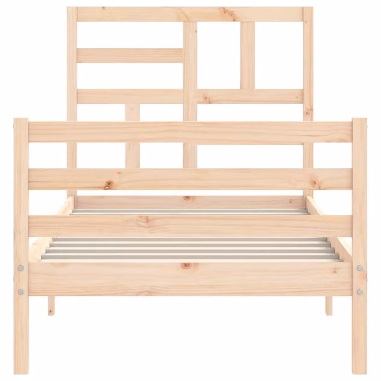 Berkfield Home Single Solid Pine Wood Bed Frame with Headboard in Brown, 90 x 200 cm