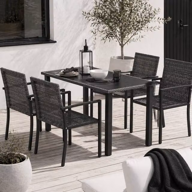 Wyld Haus Pakeri 4 Seater Rattan Outdoor Dining Set with Tempered Glass in Dark Grey – 1