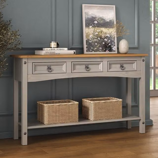 Mews Grey Waxed Pine Console Table