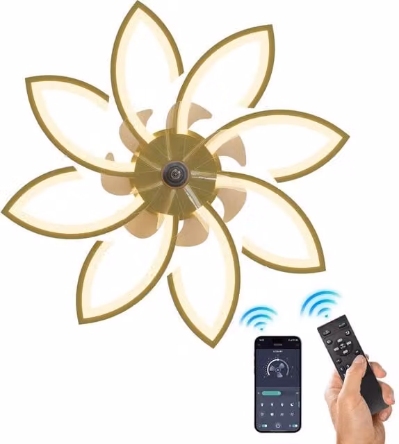 NIVOR Modern Bladeless LED Ceiling Fan with Dimmable Light and Remote Control, Gold/Brass – 1