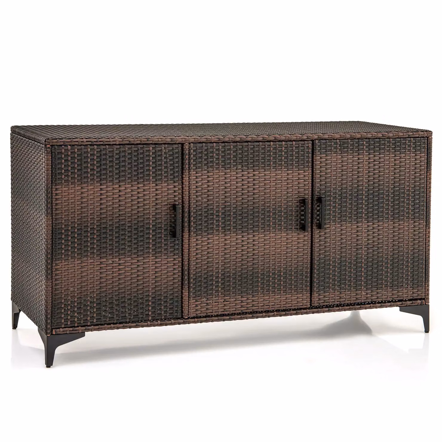 Costway 318 L Brown PE Rattan Patio Storage Cabinet with 3 Hinged Doors – 2