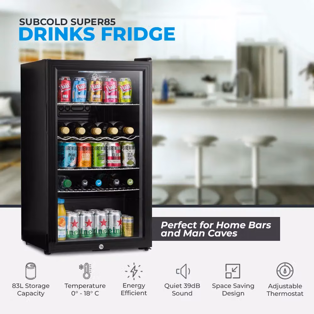 Subcold Super 85 LED Under Counter Beer Fridge in Black and Silver with Compressor and Lockable Glass Door, W/D/H: 43.5 x 47.5 x 84.8 cm – 4