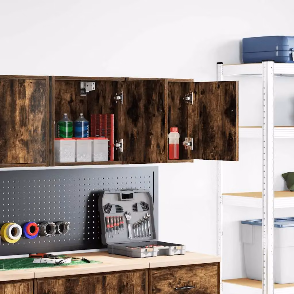 Berkfield Home Garage Wall Cabinets, 2 Piece Set in Smoked Oak Brown Engineered Wood – 2