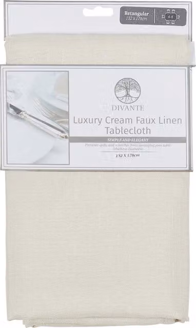 Divante Plain Rectangular Faux Linen Tablecloth in Beige