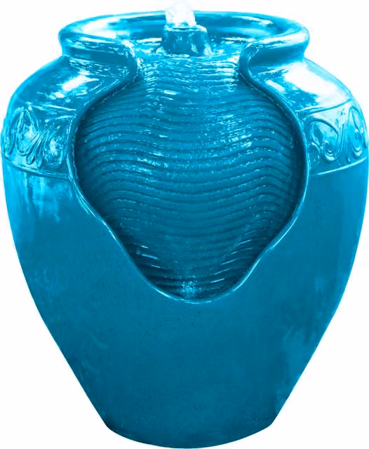 Teamson Home Square Cascade Water Feature with LED Lights in Petrol Green and Green, W/D/H: 39.0 x 39.0 x 43.0 cm