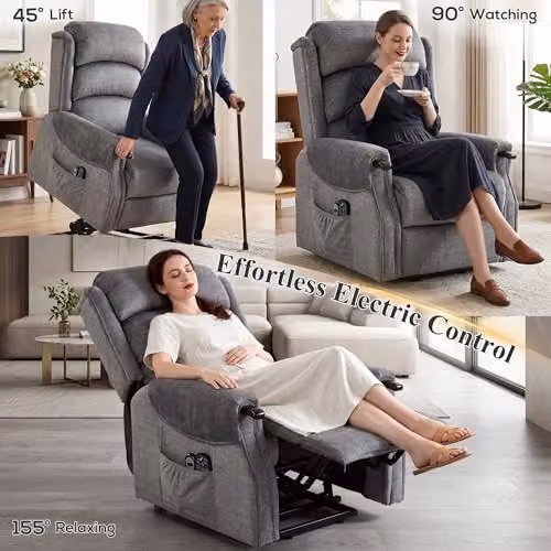 HOMCOM Power Lift Recliner Chair with Massage, Heat, and Vibration in Light Grey – 4