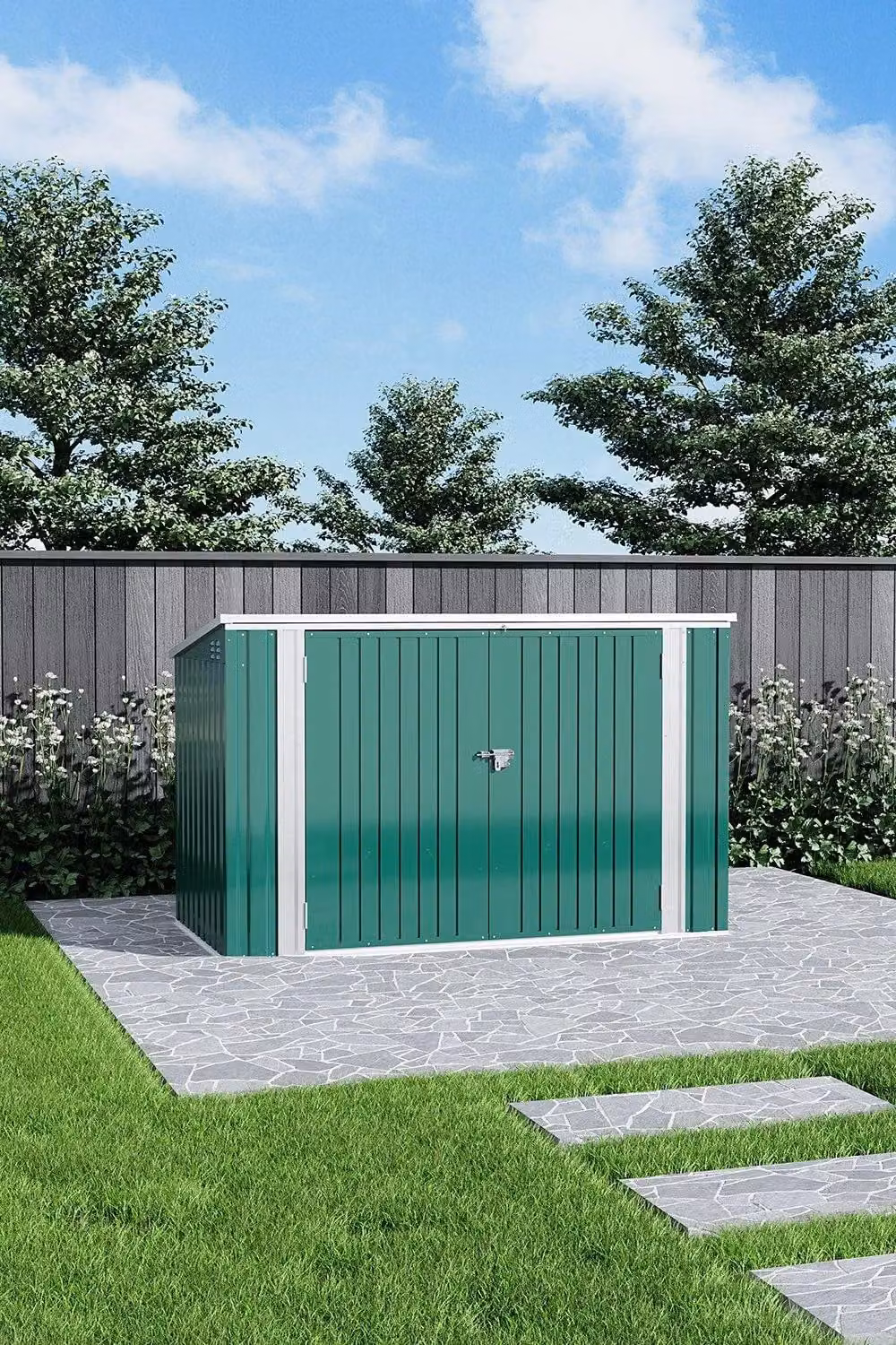 Garden Sanctuary Lockable Heavy Duty Steel Pent Bicycle Storage Shed in Green, H 210 x W 115 x D 105 cm – 2