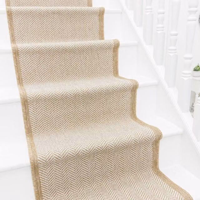 runrug Illusion Reversible and Durable Stair Runner Carpet in Beige, W: 60 cm, L: 450 cm