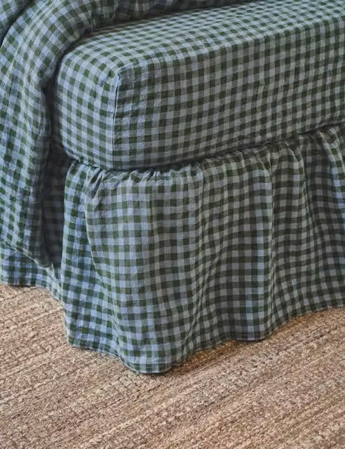 Piglet in Bed Linen Rich Gingham Checked Valance Sheet in Multicolour Green