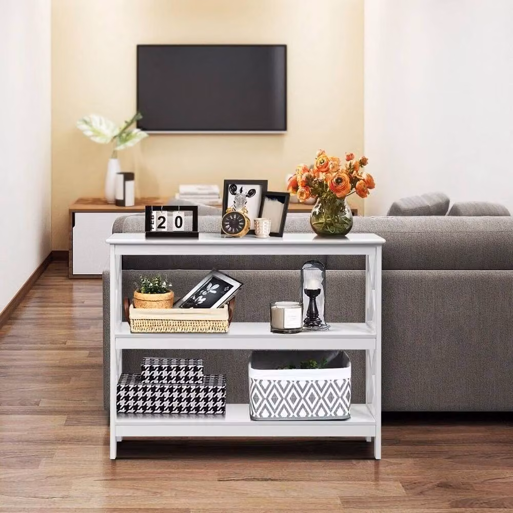FORGEVIO 3-Tier Wooden Console Table with Shelf, White – 3