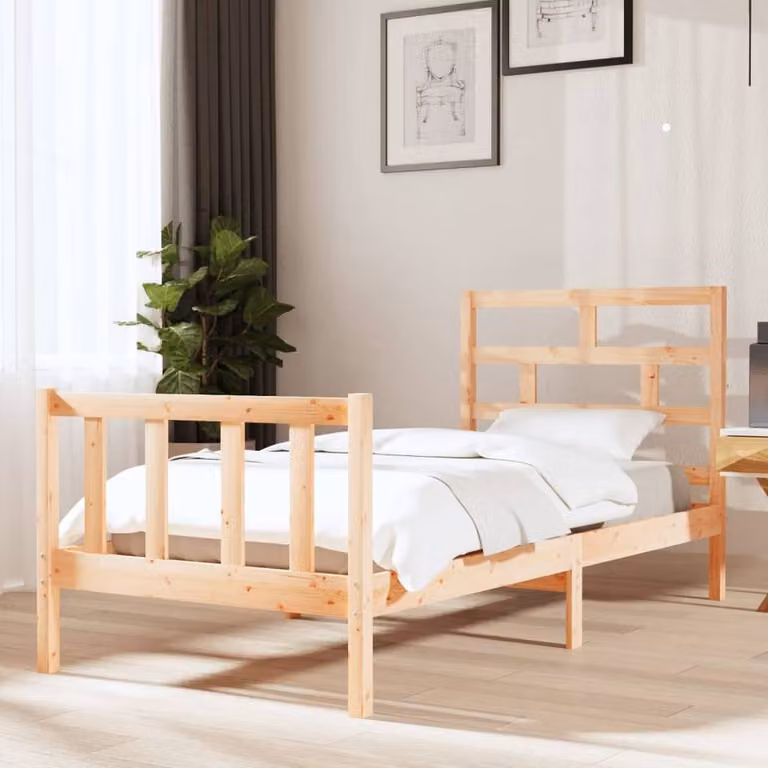 Berkfield Home Single Solid Wood Pine Bed Frame, Brown, W/D/H: 90 x 190 cm