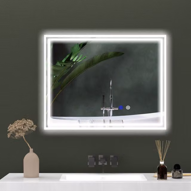 kleankin LED Bathroom Mirror with Dimmable Touch Switch, Silver, Width: 50 cm