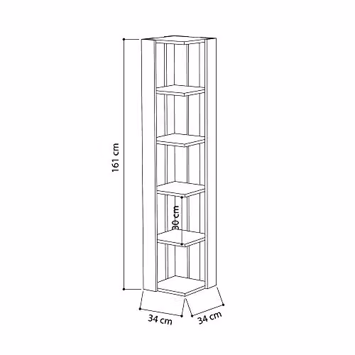 HOCUS PICUS 5 Tier Modern Corner Bookcase in Sandstone Beige, W/D/H: 34.0 x 34.0 x 161.0 cm – 2