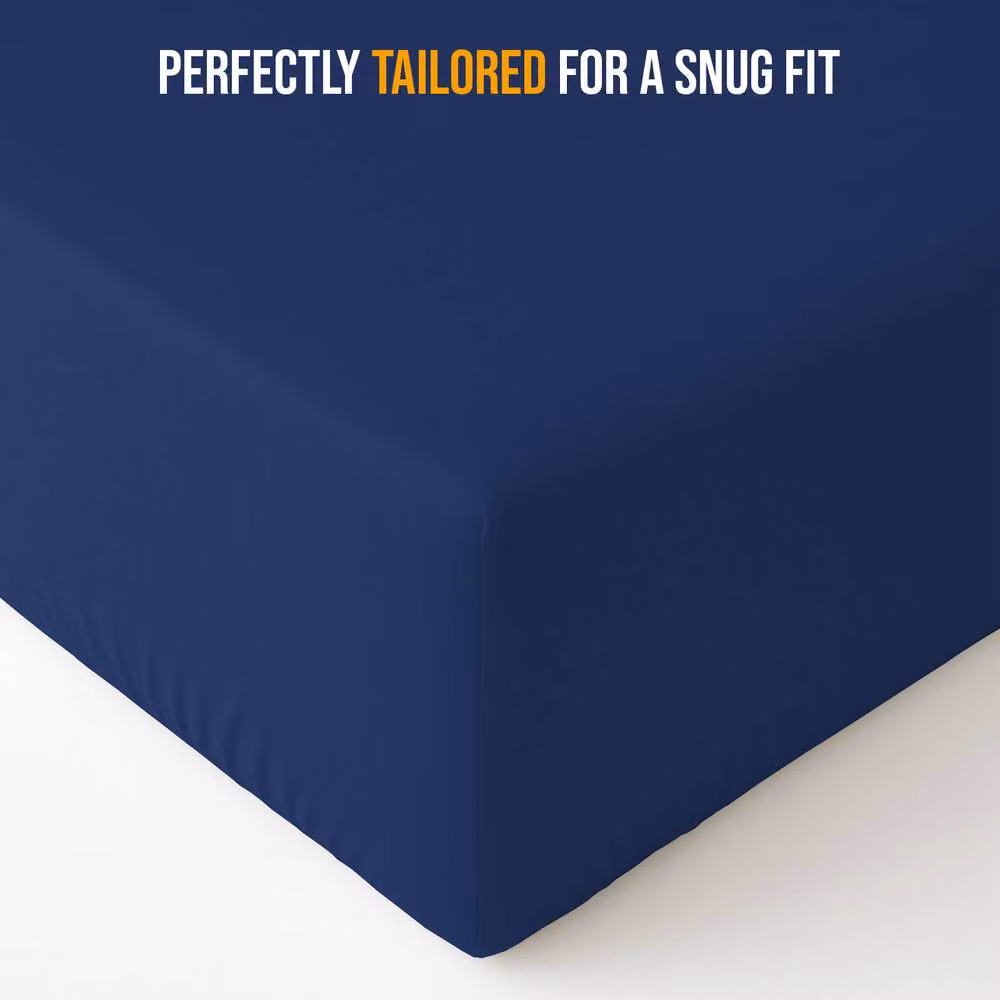 Lazzaro Home Feel the Difference Exclusive Microfibre Fitted Sheet, Navy Blue, King Size, W/D/H: 180 x 200 x 40 cm – 4