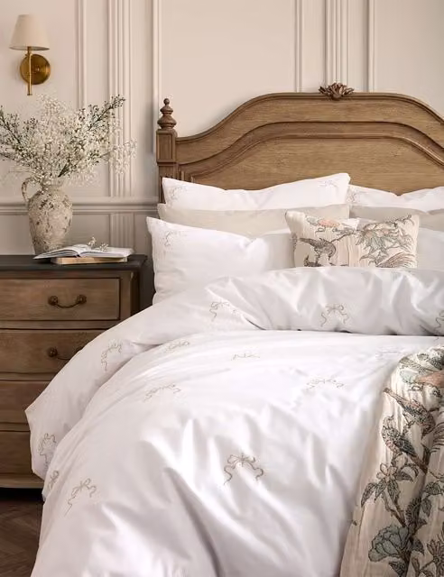Historic Royal Palaces White Pure Cotton Percale Bedding Set W: 200 cm