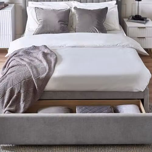 Julian Bowen Savannah Grey Velvet Upholstered Double Bed Frame with Drawer W/D/H: 136 x 140 x 209 cm – 4