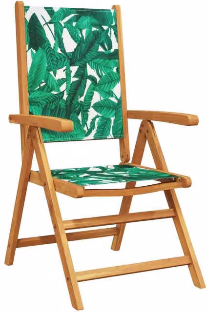 Berkfield Home Set of 6 Reclining Garden Chairs with Green Fabric Cushions and Oiled Acacia Wood