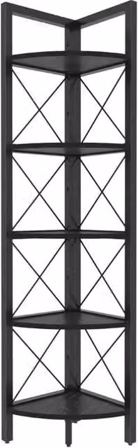 Calicosy Remo Corner Shelf with 5 Shelves, Black, H: 160 cm, W: 33 cm, D: 30.5 cm