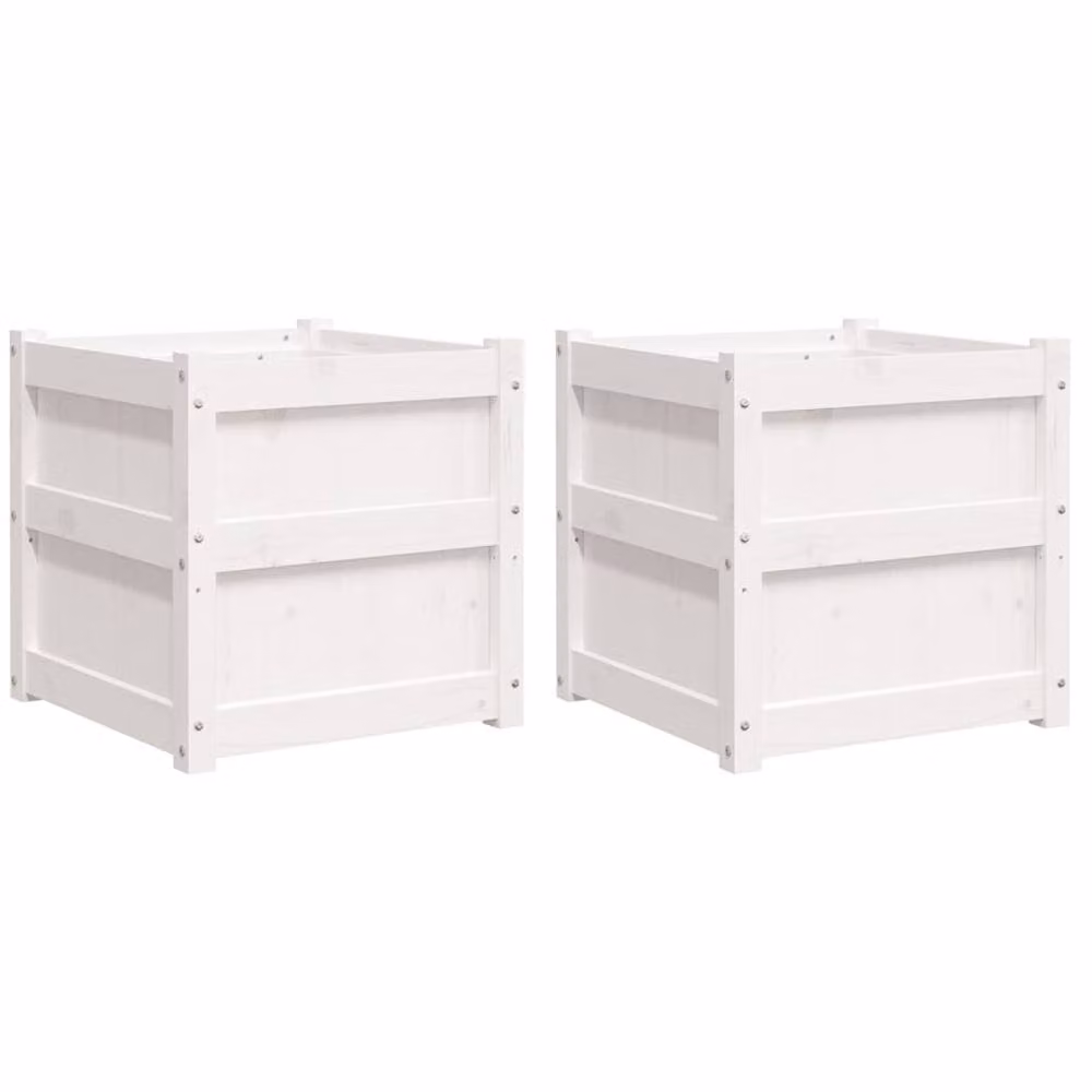 Berkfield Home Garden White Solid Wood Pine Planter Tub, 2 Pieces – 3