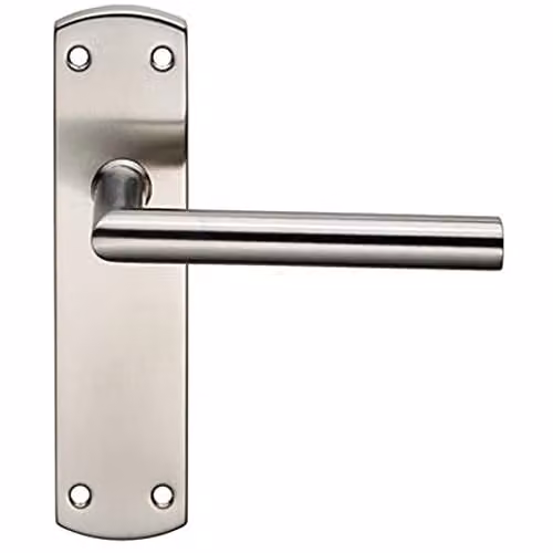 Loops Mitred Lever Door Handle on Latch Backplate, Brushed Satin Steel, W: 172 mm, H: 44 mm