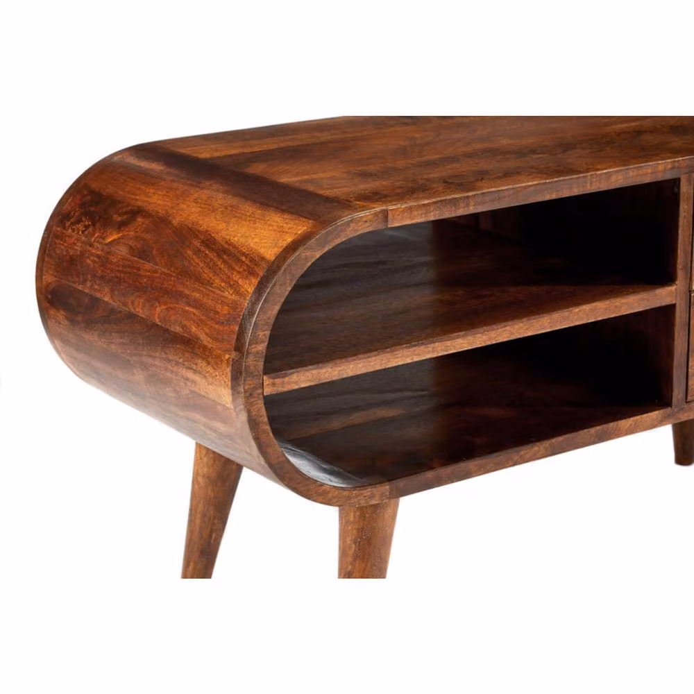 Elm Home and Garden Solid Mango Wood Oval TV Media Unit in Dark Brown, W/D/H: 90 x 35 x 45 cm – 4