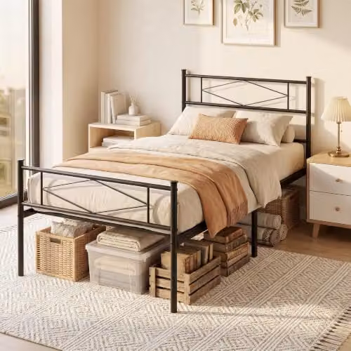 HOMCOM Single Metal Bed Frame in Black with Headboard and Footboard, W/D/H: 90 x 190 x 91.44 cm – 4