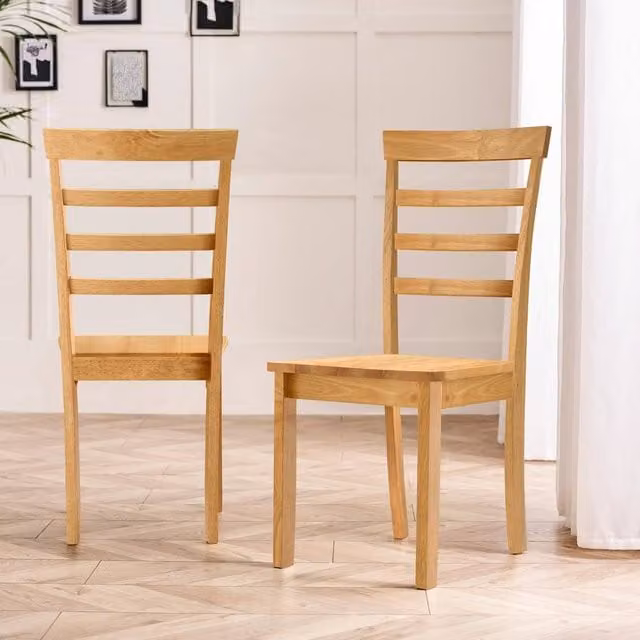 FurnitureboxUK Whitby Oak Effect Solid Wood Dining Chairs, Set of 2, Light Brown